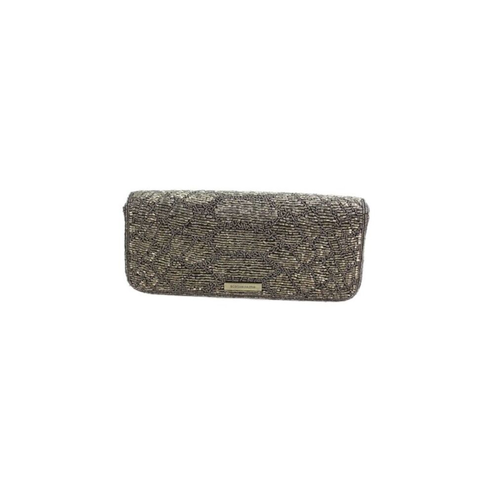BCBG Max Azria Womens Beaded Flap Button Closure Clutch Handbag Gold